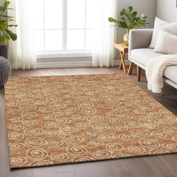 HomeRoots 10' X 14' Terra Cotta Polka Dot Washable Area Rug with UV Protection - Stylish, Durable & Family-Friendly! 661623