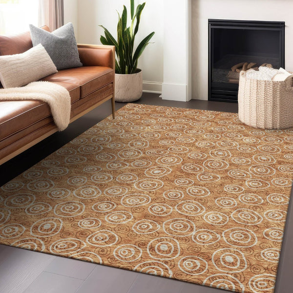 HomeRoots 10' X 14' Terra Cotta Polka Dot Washable Area Rug with UV Protection - Stylish, Durable & Family-Friendly! 661623