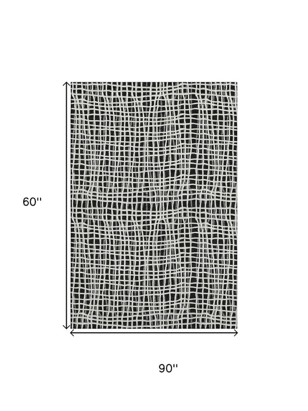 HomeRoots 5' X 8' Striped Black And Ivory Washable Area Rug - Durable, UV Protection, Perfect for Active Homes 661625