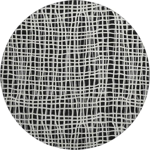 HomeRoots 8' Black And Ivory Striped Round Rug - Washable, UV Protected, Stain Resistant, Durable for High Traffic Areas 661626