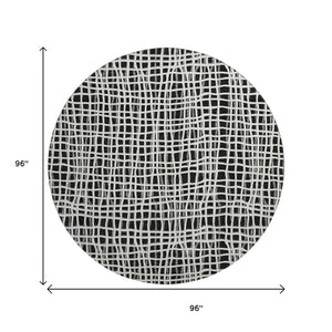 HomeRoots 8' Black And Ivory Striped Round Rug - Washable, UV Protected, Stain Resistant, Durable for High Traffic Areas 661626