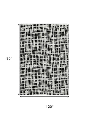 HomeRoots 8' X 10' Black And Ivory Striped Area Rug - Washable, Stain-Resistant, UV-Protected for Easy Care 661627