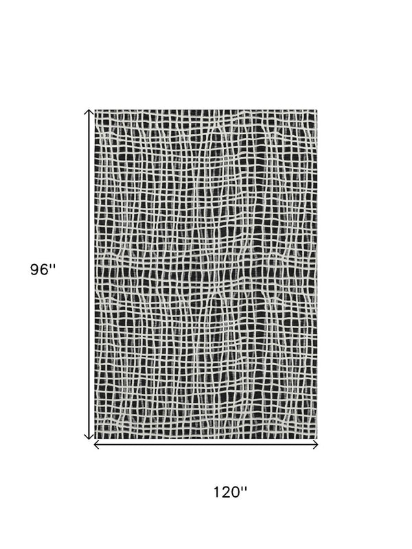 HomeRoots 8' X 10' Black And Ivory Striped Area Rug - Washable, Stain-Resistant, UV-Protected for Easy Care 661627