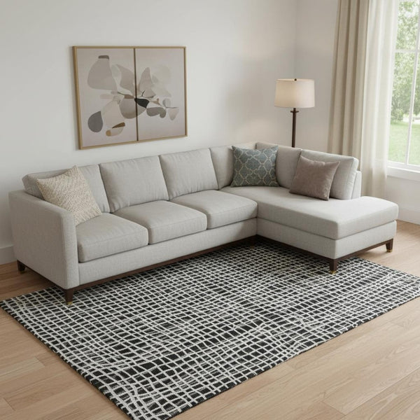 HomeRoots 9' X 12' Striped Area Rug - Machine Washable, UV Protected, Stylish Black and Ivory for Homes 661628