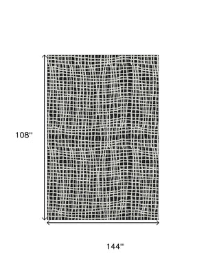 HomeRoots 9' X 12' Striped Area Rug - Machine Washable, UV Protected, Stylish Black and Ivory for Homes 661628