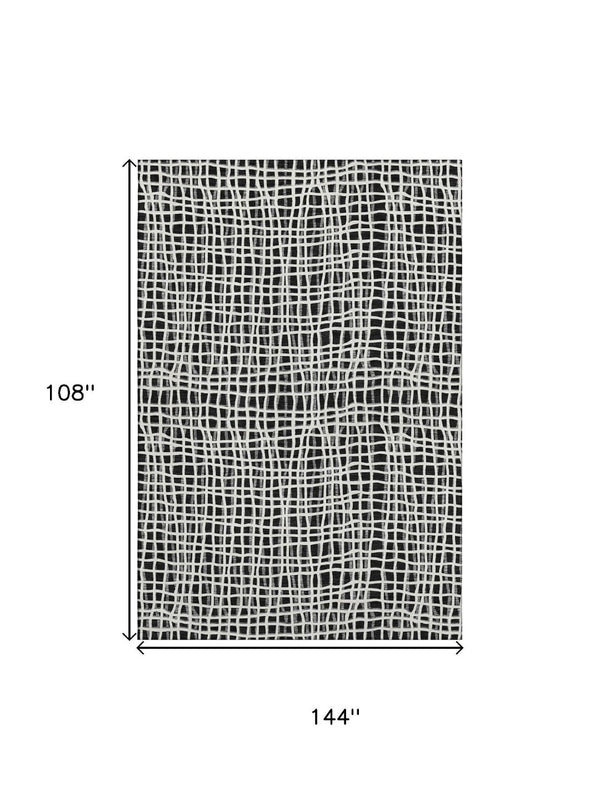 HomeRoots 9' X 12' Striped Area Rug - Machine Washable, UV Protected, Stylish Black and Ivory for Homes 661628