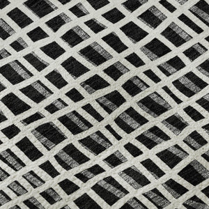 HomeRoots 9' X 12' Striped Area Rug - Machine Washable, UV Protected, Stylish Black and Ivory for Homes 661628
