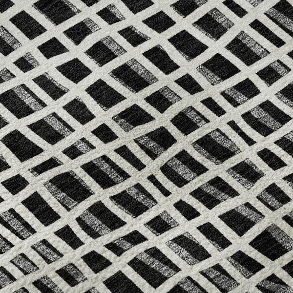 HomeRoots 9' X 12' Striped Area Rug - Machine Washable, UV Protected, Stylish Black and Ivory for Homes 661628