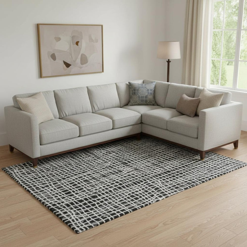 HomeRoots 10' X 14' Black And Ivory Striped Area Rug - Durable, Stain-Resistant, UV Protected for Versatile Spaces 661629