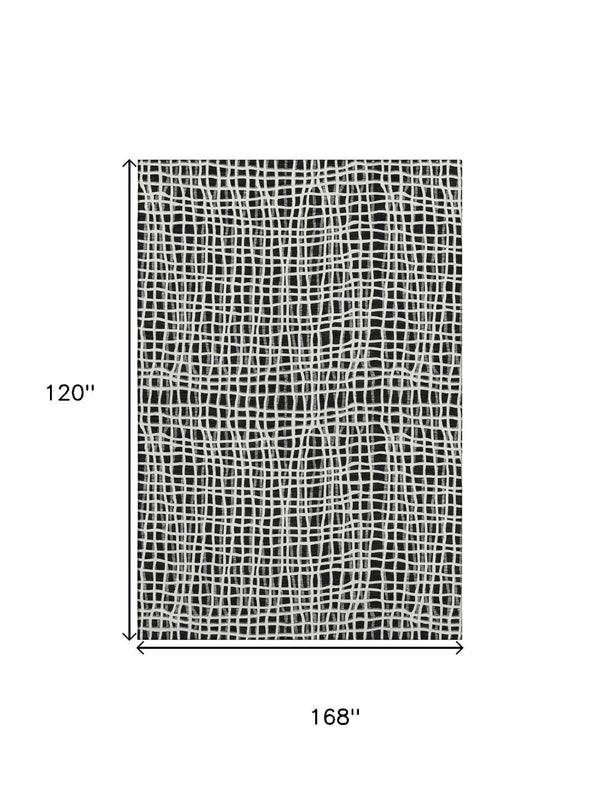 HomeRoots 10' X 14' Black And Ivory Striped Area Rug - Durable, Stain-Resistant, UV Protected for Versatile Spaces 661629