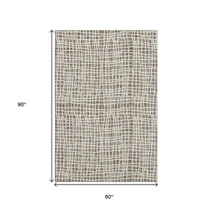 HomeRoots 5' X 8' Brown and Ivory Striped Washable Area Rug – Durable, UV-Protected, Perfect for Busy Homes! 661631