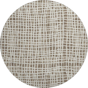 HomeRoots 8' Cozy Brown and Ivory Striped Washable Round Rug with UV Protection for Indoor & Outdoor Use 661632