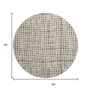 HomeRoots 8' Cozy Brown and Ivory Striped Washable Round Rug with UV Protection for Indoor & Outdoor Use 661632