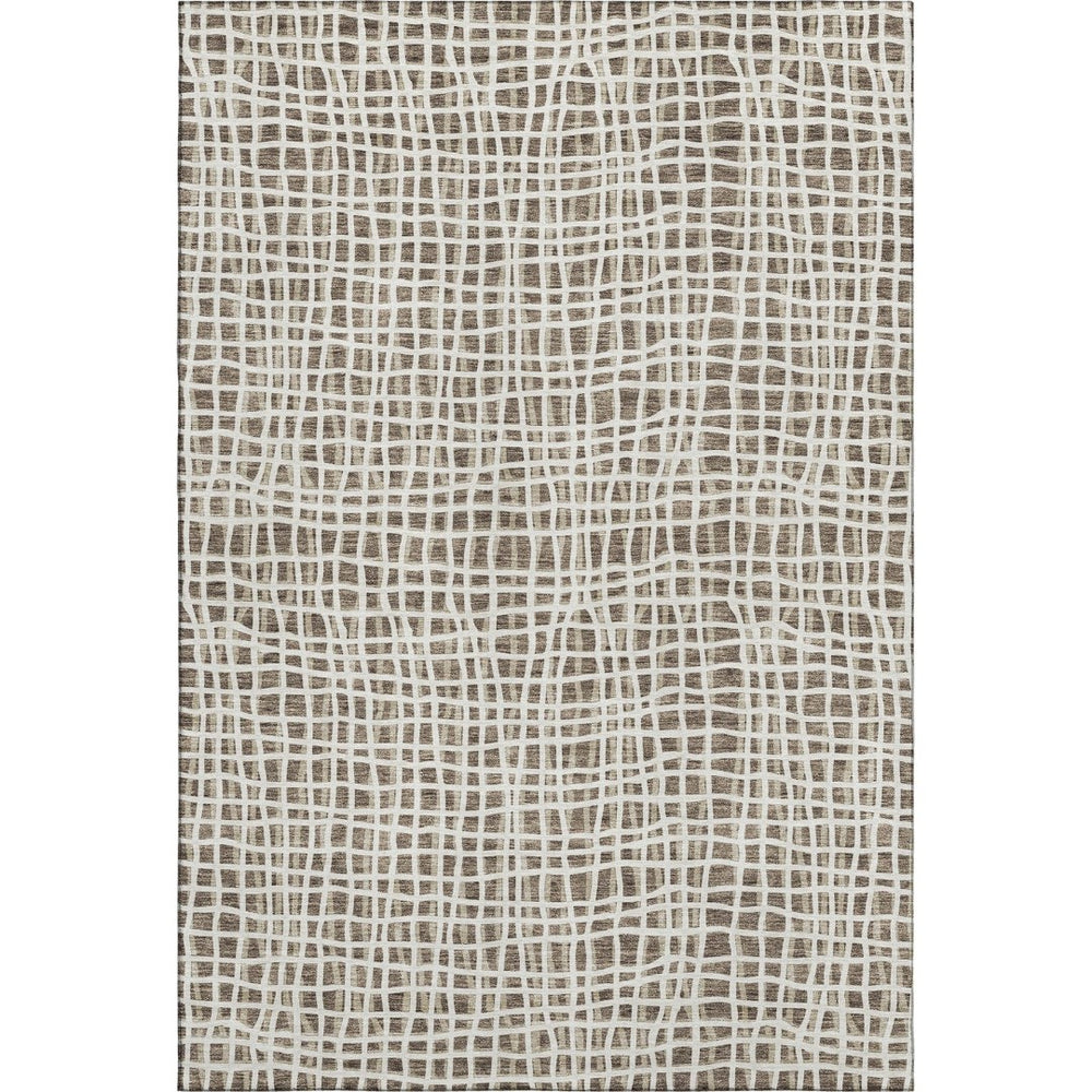 HomeRoots 8' X 10' Striped Washable Area Rug - Brown & Ivory, UV Protected, Stain Resistant for Busy Homes 661633