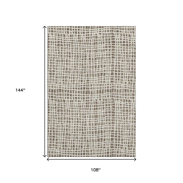 HomeRoots 9' X 12' Brown & Ivory Striped Area Rug - Washable, UV Protected, Durable & Stylish for Any Space 661634