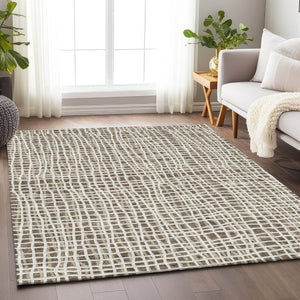 HomeRoots 9' X 12' Brown & Ivory Striped Area Rug - Washable, UV Protected, Durable & Stylish for Any Space 661634