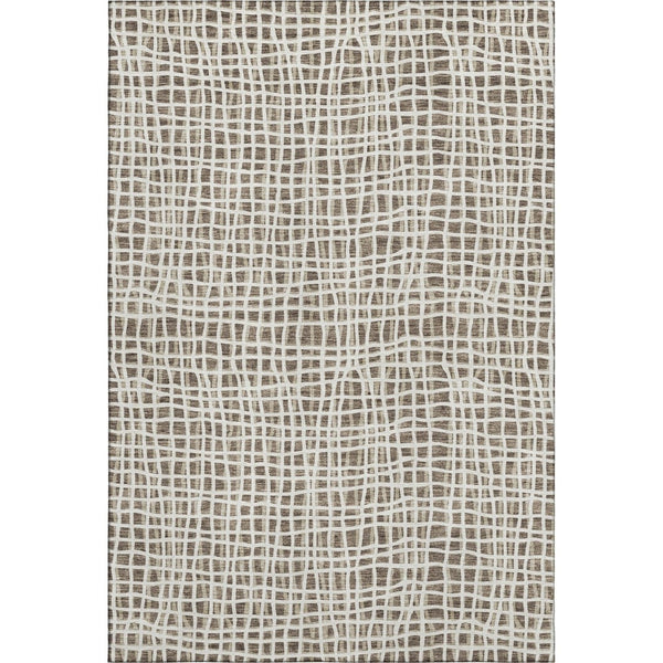 HomeRoots 9' X 12' Brown & Ivory Striped Area Rug - Washable, UV Protected, Durable & Stylish for Any Space 661634