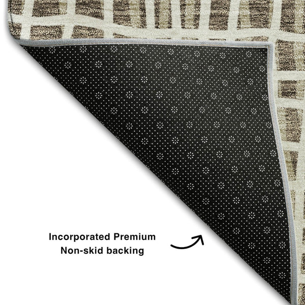 HomeRoots 9' X 12' Brown & Ivory Striped Area Rug - Washable, UV Protected, Durable & Stylish for Any Space 661634