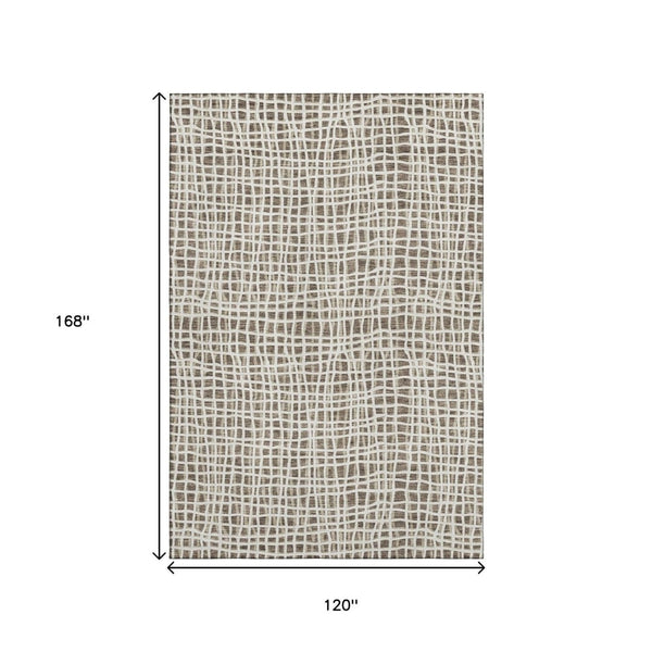 HomeRoots 10' X 14' Striped Washable Area Rug in Brown & Ivory - Durable, Stain Resistant, UV Protected Design 661635