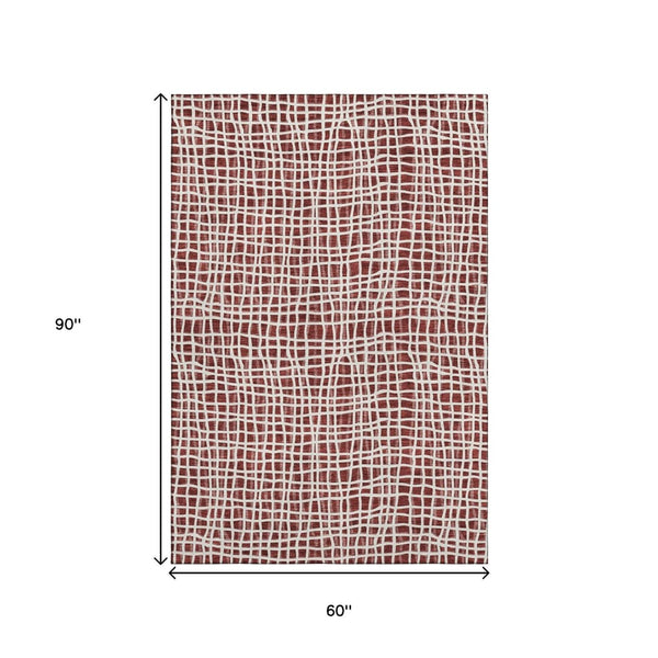 HomeRoots 5' X 8' Striped Burgundy and Ivory Washable Area Rug with UV Protection for Stylish Home Decor 661637