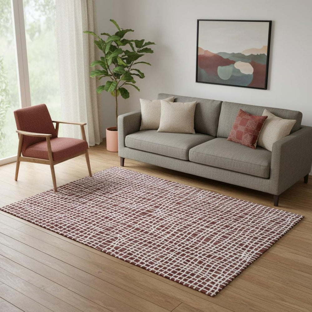 HomeRoots 5' X 8' Striped Burgundy and Ivory Washable Area Rug with UV Protection for Stylish Home Decor 661637