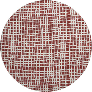 HomeRoots 8' Burgundy and Ivory Striped Round Rug - Washable, UV-Protected, Durable, Ideal for Homes with Kids & Pets 661638