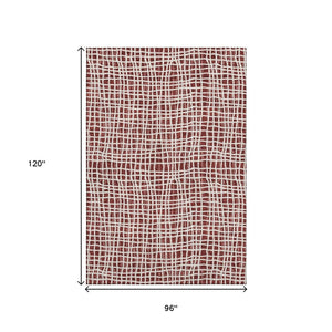 HomeRoots 8' X 10' Burgundy and Ivory Striped Washable Area Rug - Durable, UV Protected, Stain Resistant Design 661639