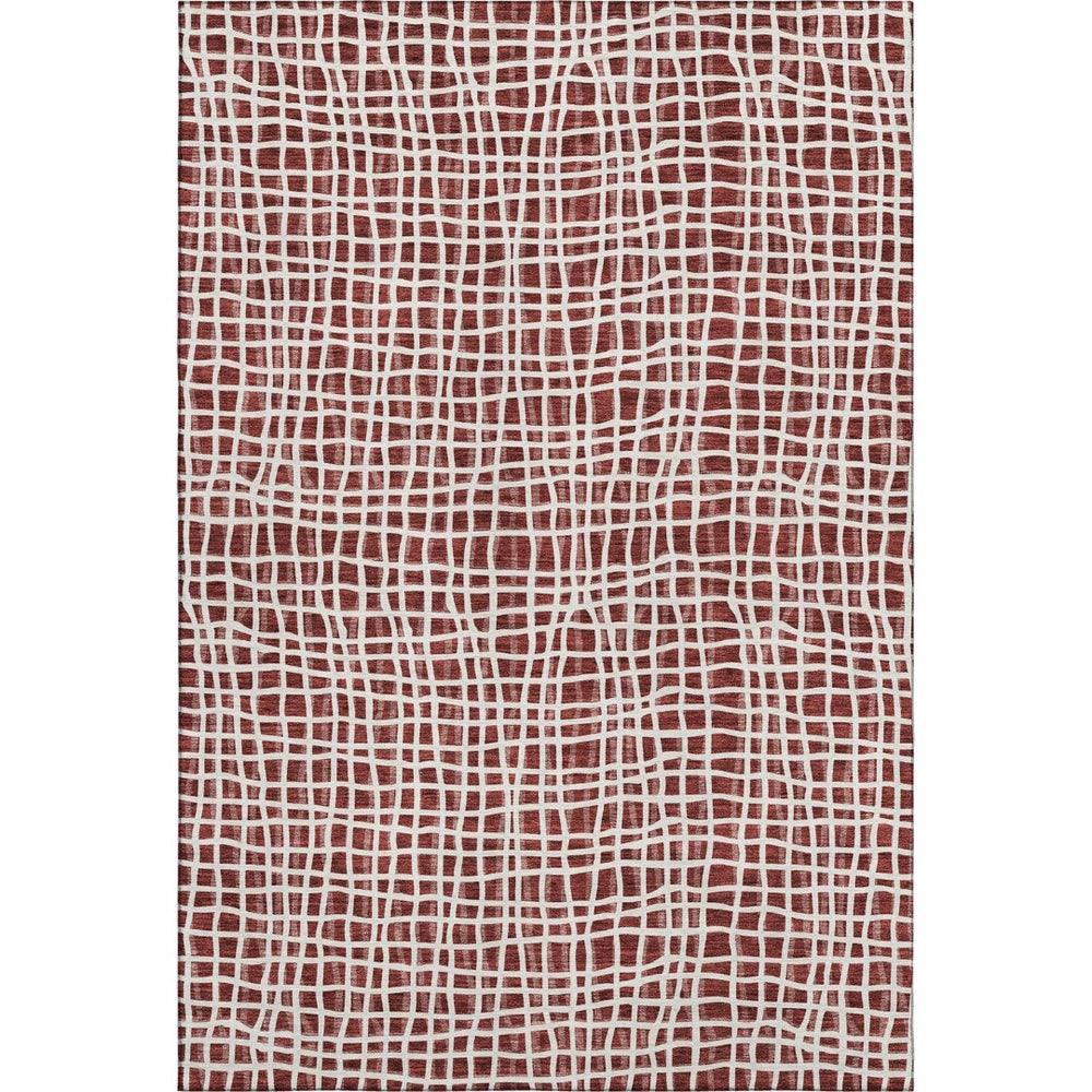 HomeRoots 8' X 10' Burgundy and Ivory Striped Washable Area Rug - Durable, UV Protected, Stain Resistant Design 661639