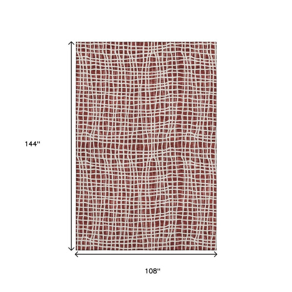 HomeRoots 9' X 12' Burgundy And Ivory Striped Area Rug – Durable, Washable, UV-Protected for Homes & Patios 661640