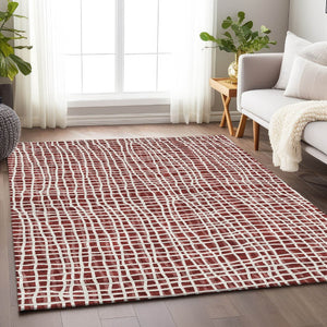 HomeRoots 9' X 12' Burgundy And Ivory Striped Area Rug – Durable, Washable, UV-Protected for Homes & Patios 661640