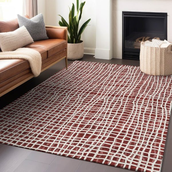 HomeRoots 9' X 12' Burgundy And Ivory Striped Area Rug – Durable, Washable, UV-Protected for Homes & Patios 661640