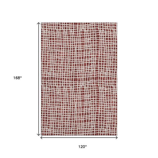 HomeRoots 10' X 14' Burgundy and Ivory Striped Area Rug – Washable, UV Protected, Perfect for Family Spaces! 661641