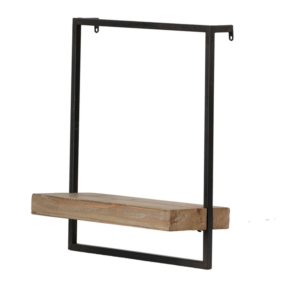 English Elm Yin Industrial Wall Shelf Black Iron Frame Brown Wood Surface Vertical Storage B056P416877