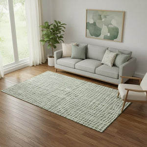 HomeRoots 5' X 8' Green And Ivory Striped Area Rug - Washable, UV-Protected, Stain-Resistant for Busy Homes 661649