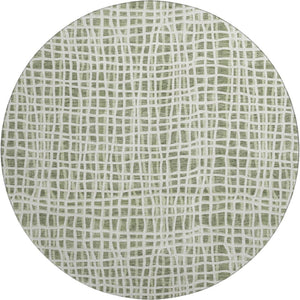 HomeRoots 8' Green and Ivory Striped Washable Round Rug - Durable, UV-Protected, Perfect for Family Spaces! 661650