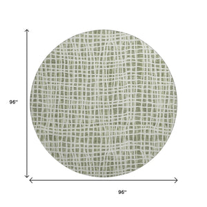HomeRoots 8' Green and Ivory Striped Washable Round Rug - Durable, UV-Protected, Perfect for Family Spaces! 661650