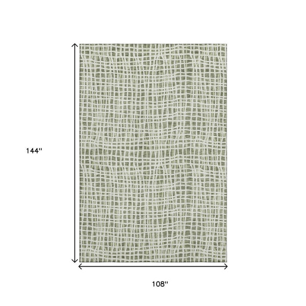 HomeRoots 9' X 12' Green and Ivory Striped Area Rug - Washable, UV Protected, Perfect for Busy Homes & Décor 661652