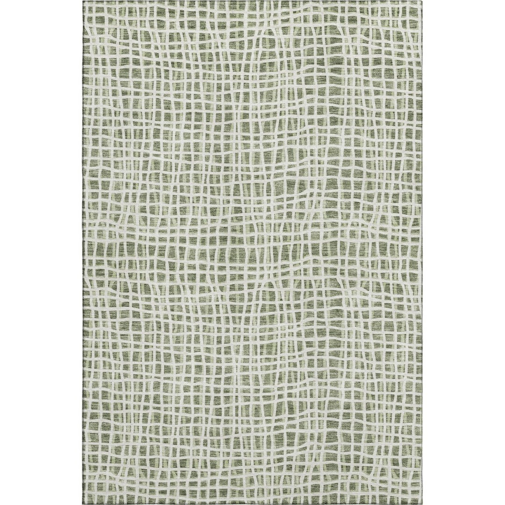 HomeRoots 9' X 12' Green and Ivory Striped Area Rug - Washable, UV Protected, Perfect for Busy Homes & Décor 661652