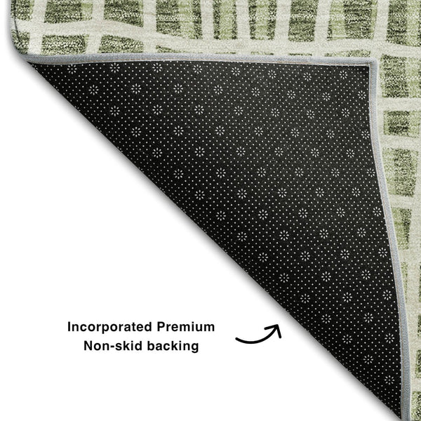 HomeRoots 9' X 12' Green and Ivory Striped Area Rug - Washable, UV Protected, Perfect for Busy Homes & Décor 661652