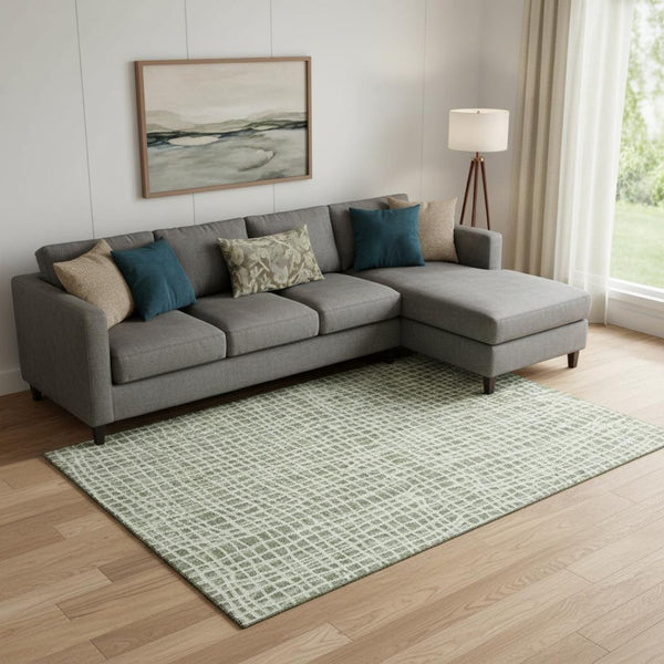 HomeRoots 9' X 12' Green and Ivory Striped Area Rug - Washable, UV Protected, Perfect for Busy Homes & Décor 661652