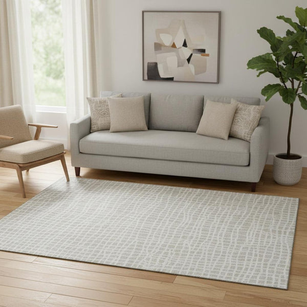 HomeRoots 5' X 8' Ivory And Beige Striped Area Rug – Washable, UV Protected, Perfect for Busy Homes & Kids 661655