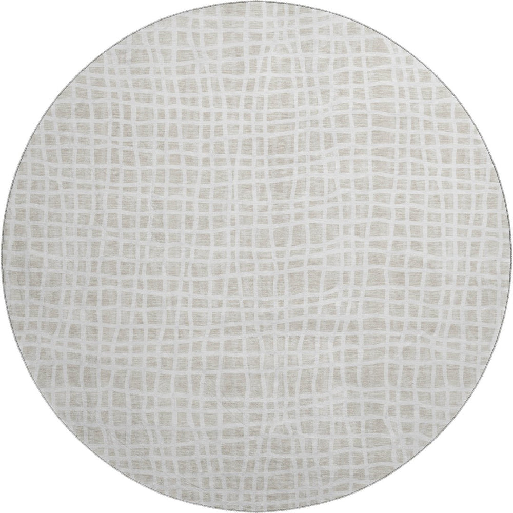 HomeRoots 8' Ivory and Beige Striped Washable Round Rug - UV Protected, Durable, Stylish for High-Traffic Areas 661656