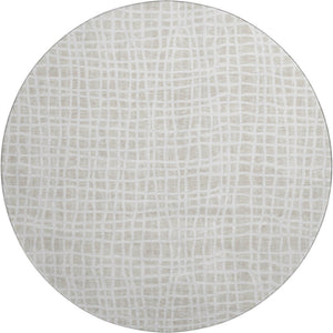 HomeRoots 8' Ivory and Beige Striped Washable Round Rug - UV Protected, Durable, Stylish for High-Traffic Areas 661656