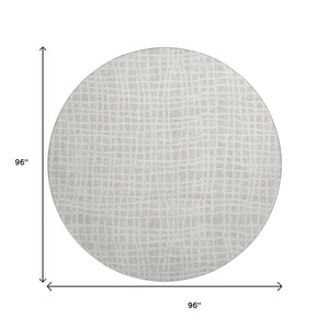 HomeRoots 8' Ivory and Beige Striped Washable Round Rug - UV Protected, Durable, Stylish for High-Traffic Areas 661656