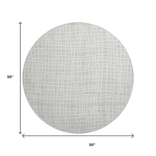 HomeRoots 8' Ivory and Beige Striped Washable Round Rug - UV Protected, Durable, Stylish for High-Traffic Areas 661656
