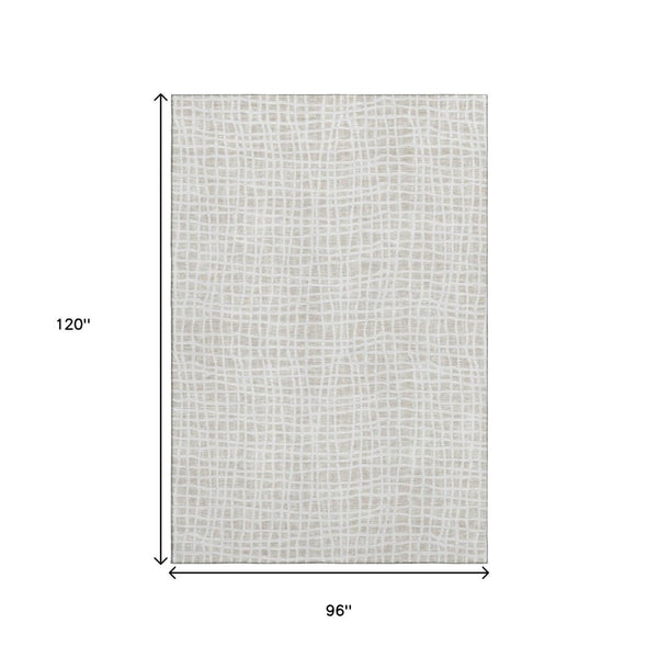HomeRoots 8' X 10' Ivory Striped Washable Area Rug - Durable, Stain Resistant, UV Protected for High Traffic Spaces 661657