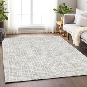 HomeRoots 8' X 10' Ivory Striped Washable Area Rug - Durable, Stain Resistant, UV Protected for High Traffic Spaces 661657