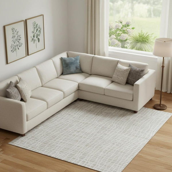 HomeRoots 10' X 14' Ivory Striped Washable Area Rug - Durable, UV-Protected, Stain-Resistant, Easy Care! 661659