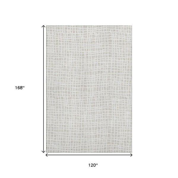 HomeRoots 10' X 14' Ivory Striped Washable Area Rug - Durable, UV-Protected, Stain-Resistant, Easy Care! 661659
