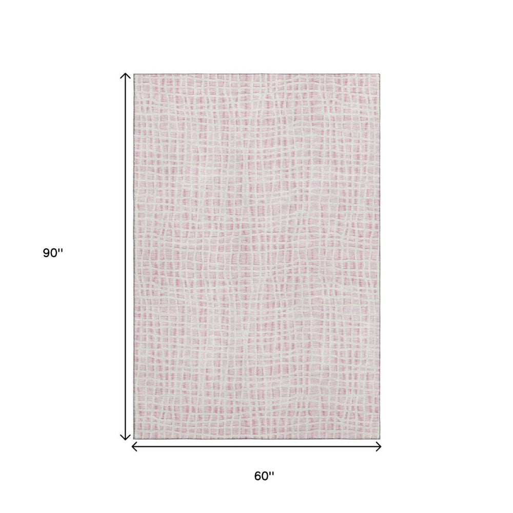 HomeRoots 5' X 8' Pink and Ivory Striped Area Rug – Soft, Durable, Washable with UV Protection for Any Room 661679